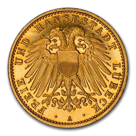 1910 German States Lubeck Gold 10 Mark PF-66 NGC (UCAM) 1910 German States Lubeck Gold 10 Mark PF-66 NGC (UCAM)