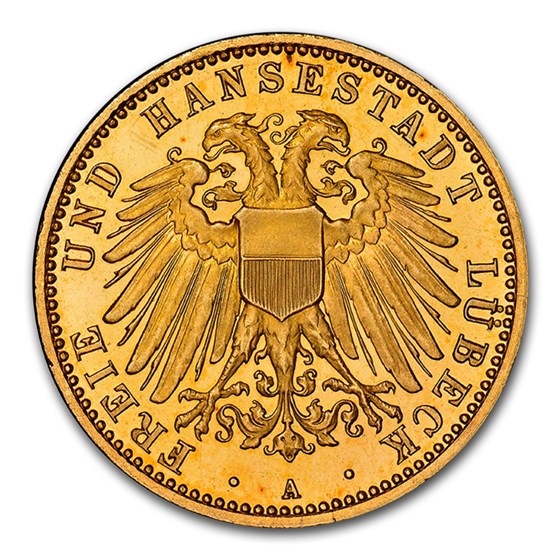 1910 German States Lubeck Gold 10 Mark PF-67 NGC (UCAM) 1910 German States Lubeck Gold 10 Mark PF-67 NGC (UCAM)