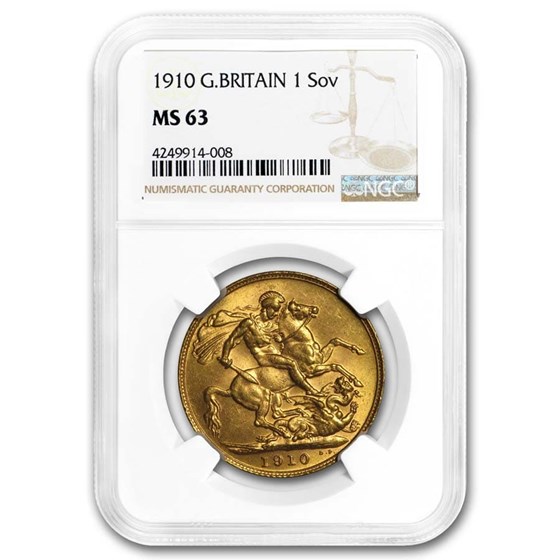 1910 Great Britain Gold Sovereign Edward VII MS-63 NGC 1910 Great Britain Gold Sovereign Edward VII MS-63 NGC