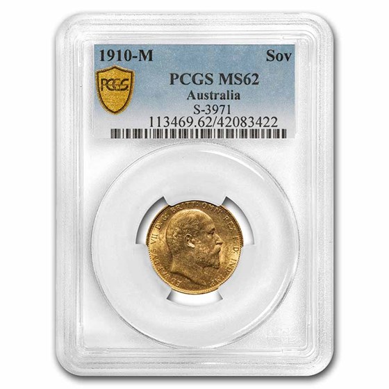 1910-M Australia Gold Sovereign Edward VII MS-62 PCGS 1910-M Australia Gold Sovereign Edward VII MS-62 PCGS