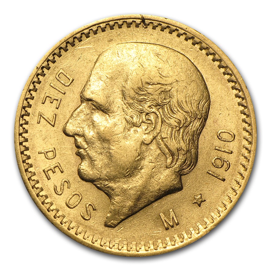 1910 Mexico Gold 10 Pesos AU