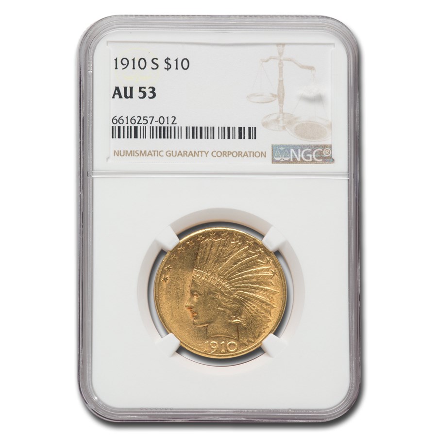 1910-S $10 Indian Gold Eagle AU-53 NGC