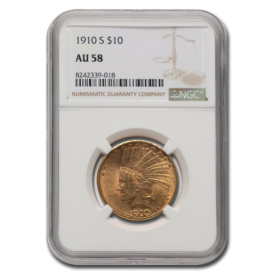 1910-S $10 Indian Gold Eagle AU-58 NGC