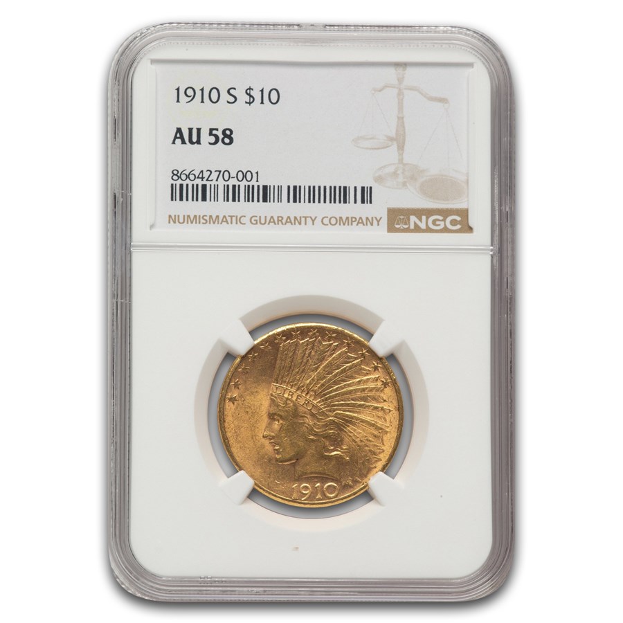1910-S $10 Indian Gold Eagle AU-58 NGC