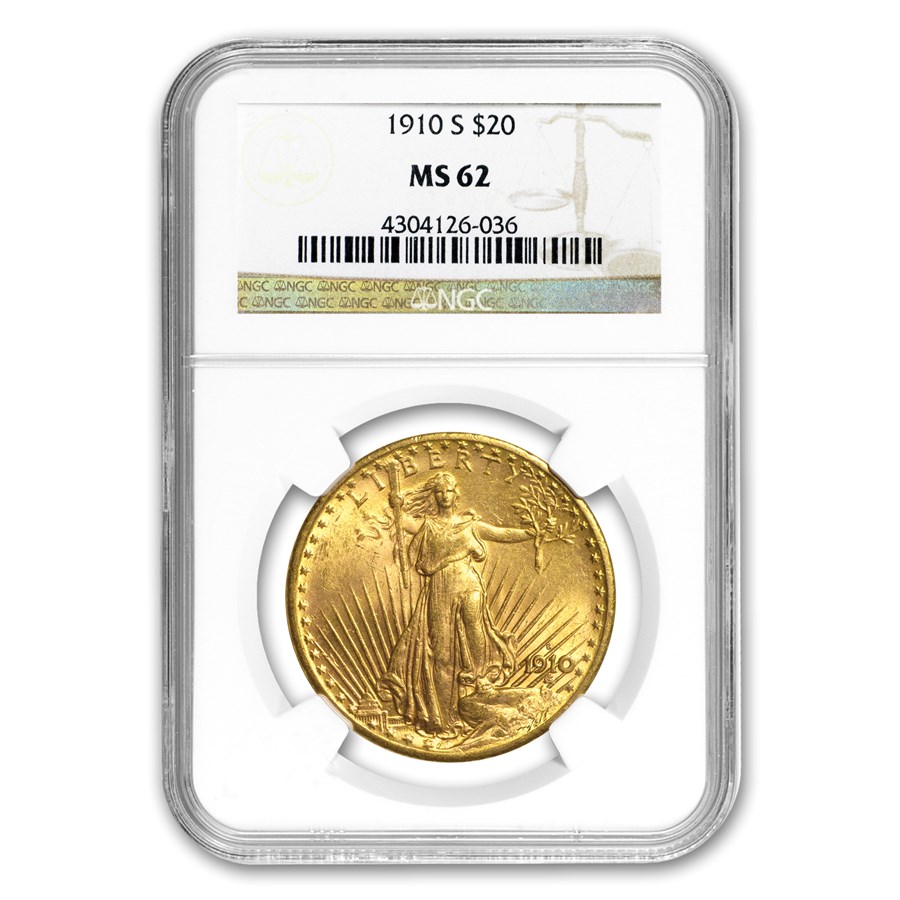 1910-S $20 Saint-Gaudens Gold Double Eagle MS-62 NGC