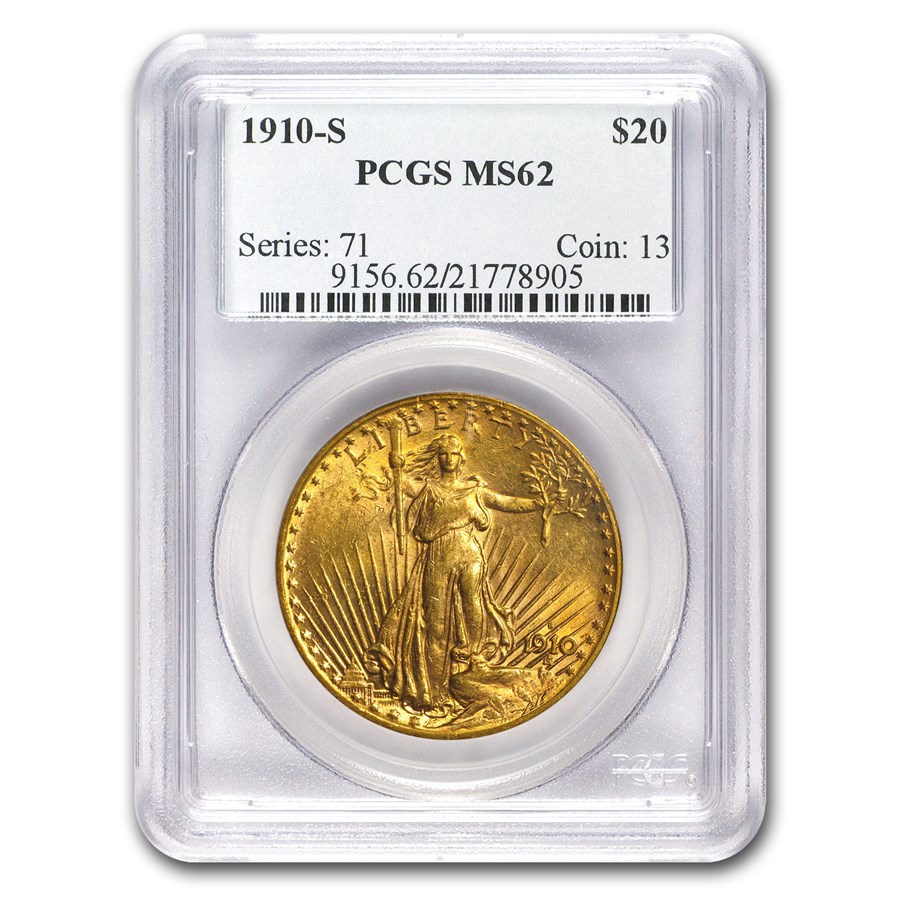 1910-S $20 Saint-Gaudens Gold Double Eagle MS-62 PCGS
