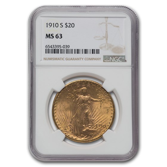 1910-S $20 Saint-Gaudens Gold Double Eagle MS-63 NGC 1910-S $20 Saint-Gaudens Gold Double Eagle MS-63 NGC
