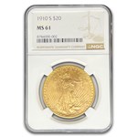 1910-S $20 St Gaudens Gold Double Eagle MS-61 NGC