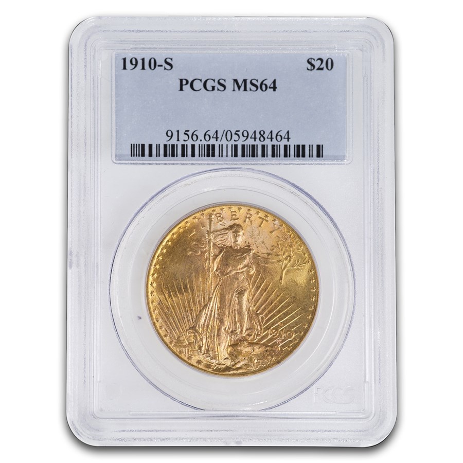 1910-S $20 St Gaudens Gold Double Eagle MS-64 PCGS