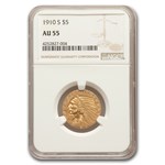 1910-S $5 Indian Gold Half Eagle AU-55 NGC