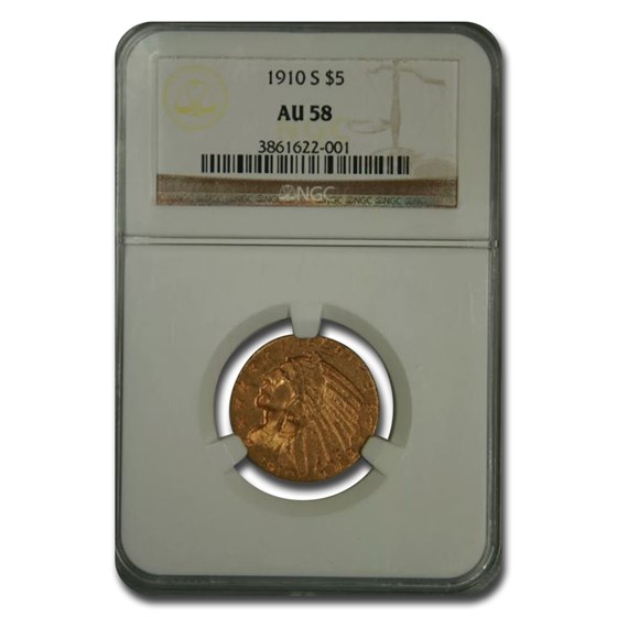 1910-S $5 Indian Gold Half Eagle AU-58 NGC 1910-S $5 Indian Gold Half Eagle AU-58 NGC