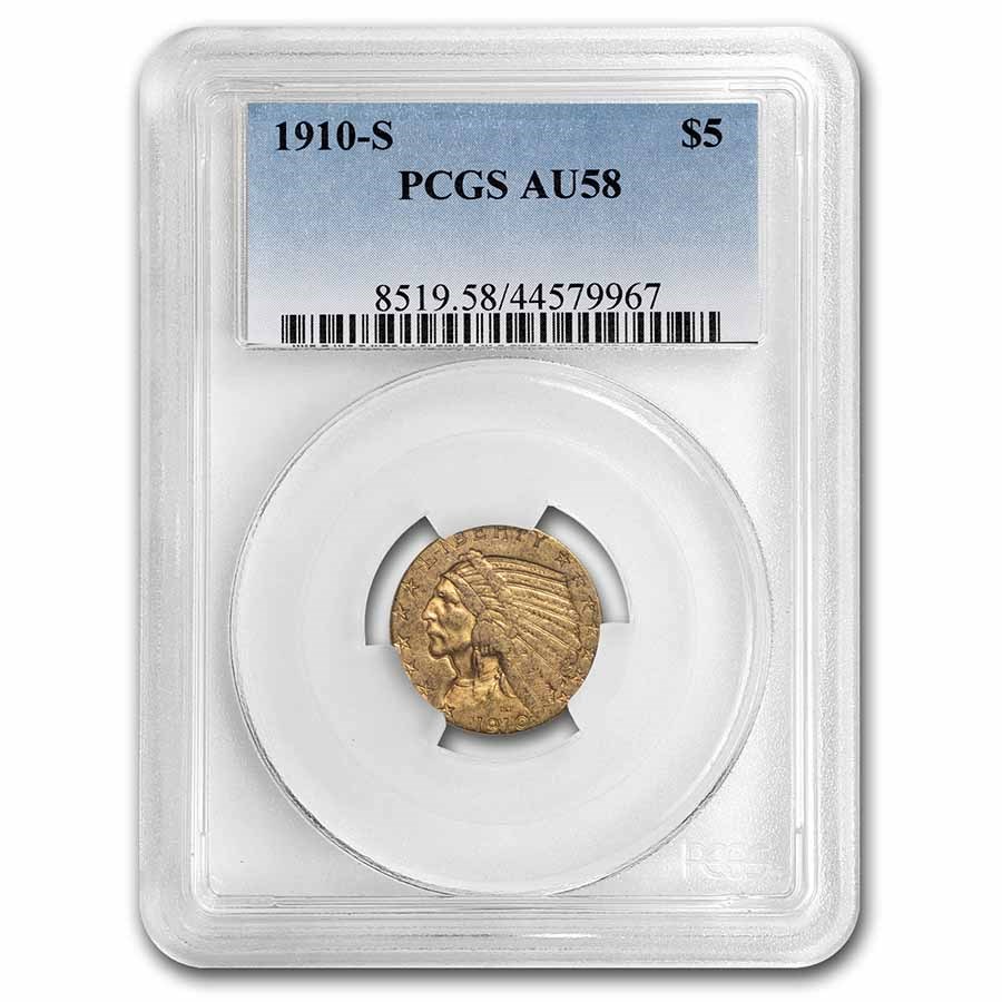 1910-S $5 Indian Gold Half Eagle AU-58 PCGS