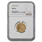 1910-S $5 Indian Gold Half Eagle MS-62 NGC