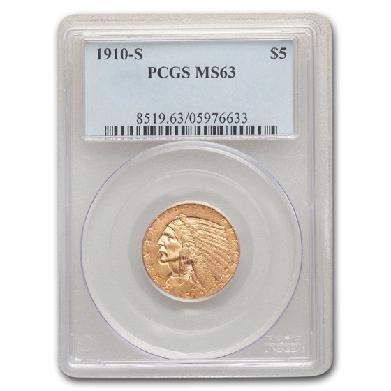 1910-S $5 Indian Gold Half Eagle MS-63 PCGS 1910-S $5 Indian Gold Half Eagle MS-63 PCGS