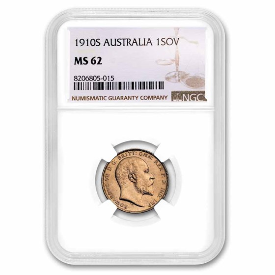 1910-S Australia Gold Sovereign Edward VII MS-62 NGC 1910-S Australia Gold Sovereign Edward VII MS-62 NGC