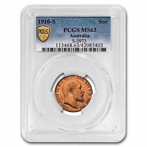 1910-S Australia Gold Sovereign Edward VII MS-63 PCGS 1910-S Australia Gold Sovereign Edward VII MS-63 PCGS