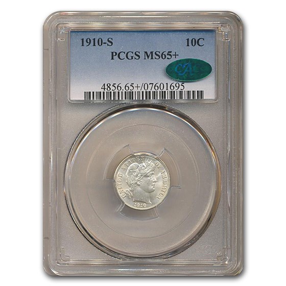 1910-S Barber Dime MS-65+ PCGS CAC 1910-S Barber Dime MS-65+ PCGS CAC