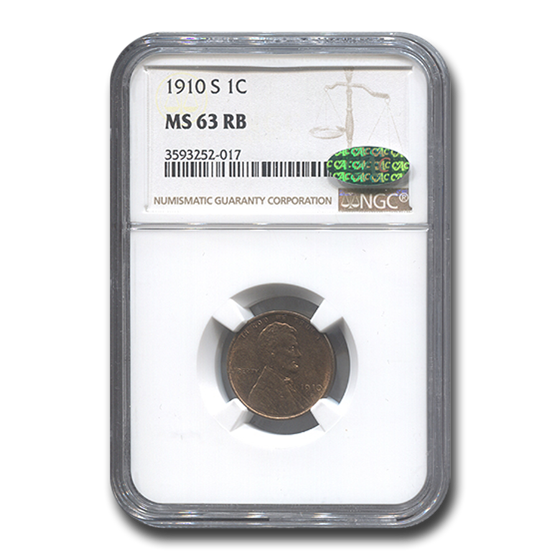 1910-S Lincoln Cent MS-63 NGC CAC (Red/Brown) 1910-S Lincoln Cent MS-63 NGC CAC (Red/Brown)