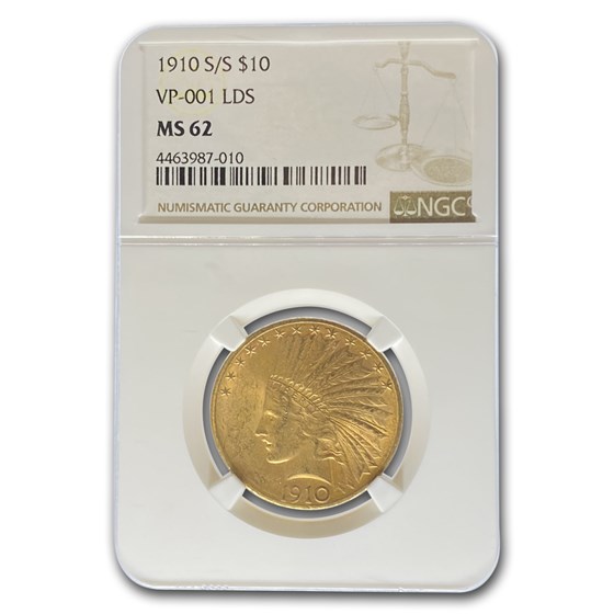 1910-S/S $10 Indian Gold Eagle MS-62 NGC (VP-001 LDS)