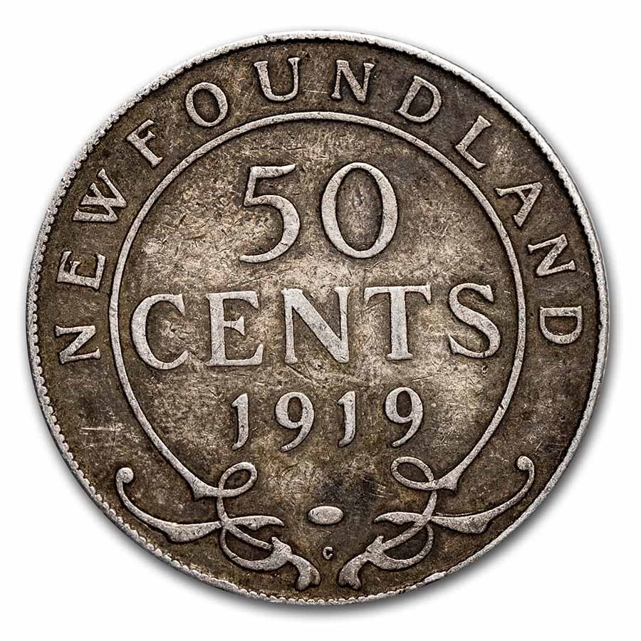 1911-1919 Newfoundland Silver 50 Cents George V Avg Circ