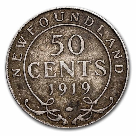 1911-1919 Newfoundland Silver 50 Cents George V Avg Circ 1911-1919 Newfoundland Silver 50 Cents George V Avg Circ