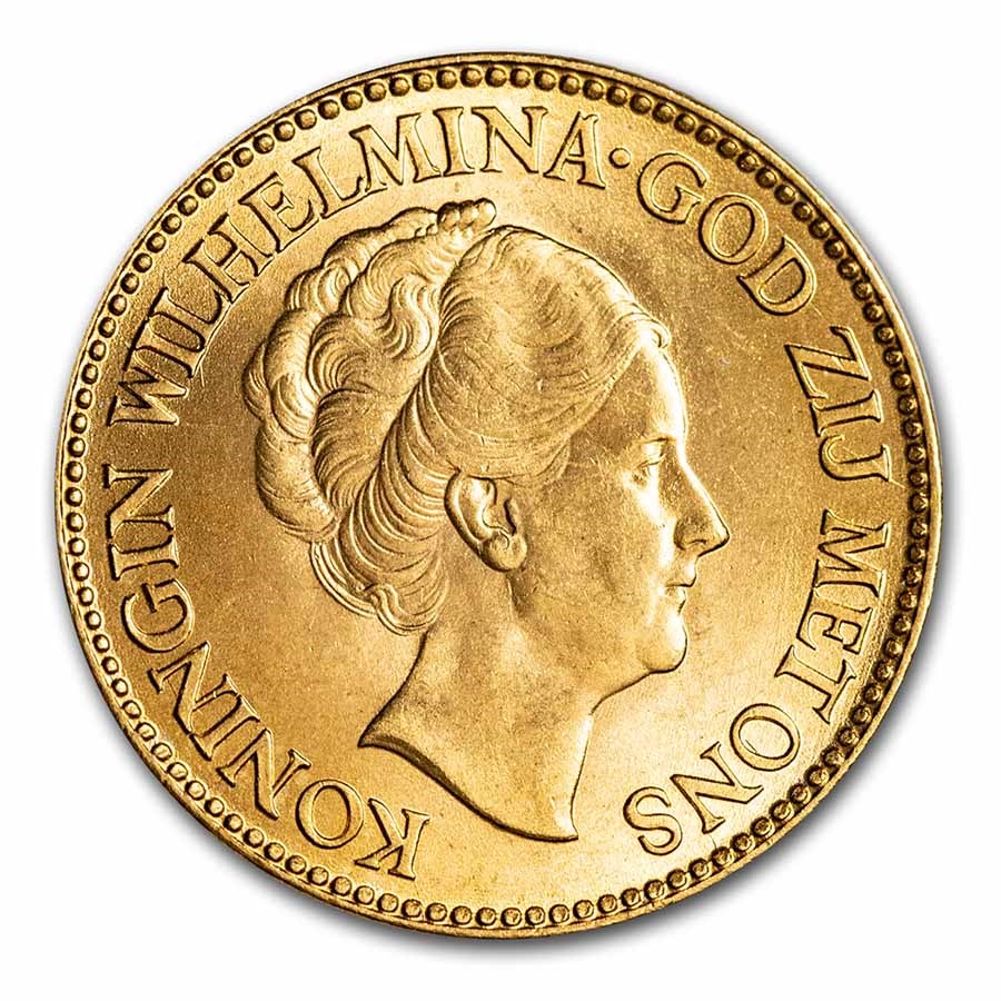 1911-1933 Netherlands Gold 10 Guilders Wilhelmina I BU (Random)