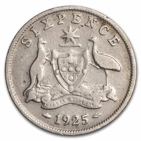 1911-1936 Australia Silver 6 Pence George V Avg Circ 1911-1936 Australia Silver 6 Pence George V Avg Circ