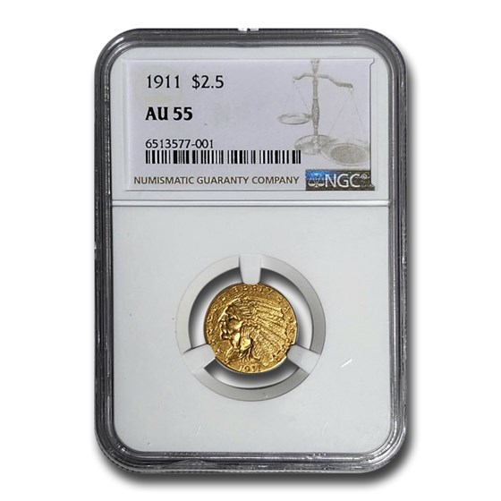 1911 $2.50 Indian Gold Quarter Eagle AU-55 NGC 1911 $2.50 Indian Gold Quarter Eagle AU-55 NGC