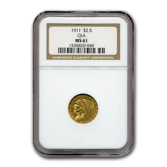 1911 $2.50 Indian Gold Quarter Eagle MS-61 NGC (GSA) 1911 $2.50 Indian Gold Quarter Eagle MS-61 NGC (GSA)