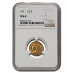 1911 $2.50 Indian Gold Quarter Eagle MS-61 NGC