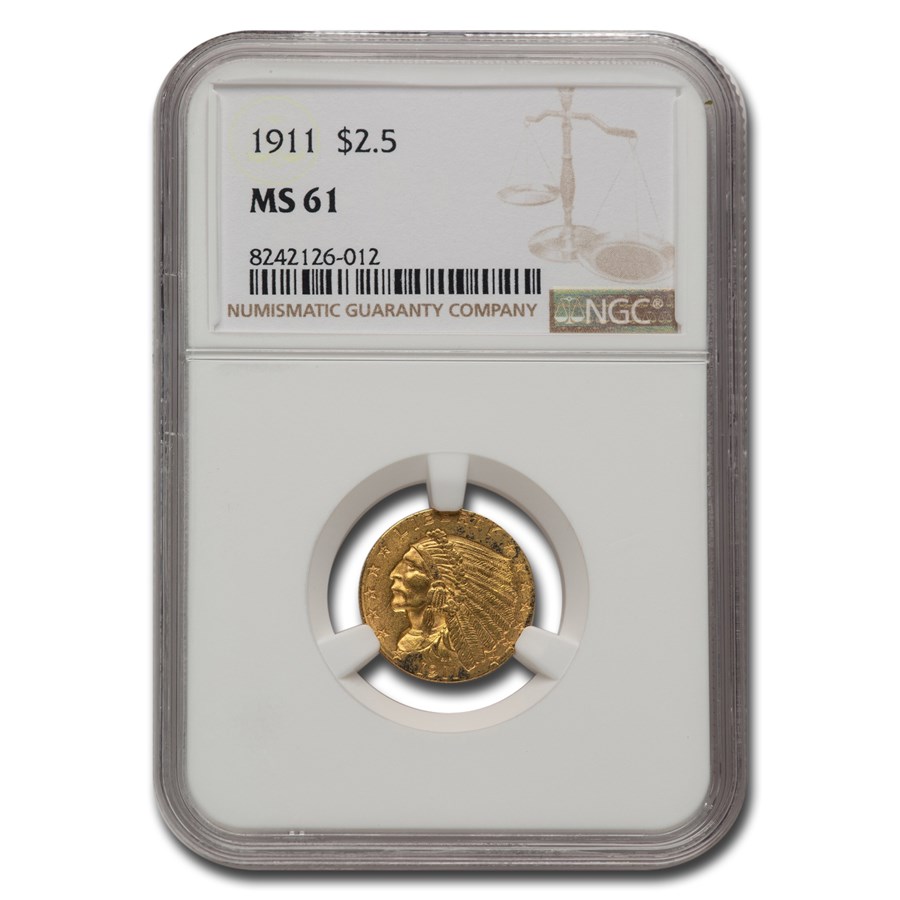 1911 $2.50 Indian Gold Quarter Eagle MS-61 NGC