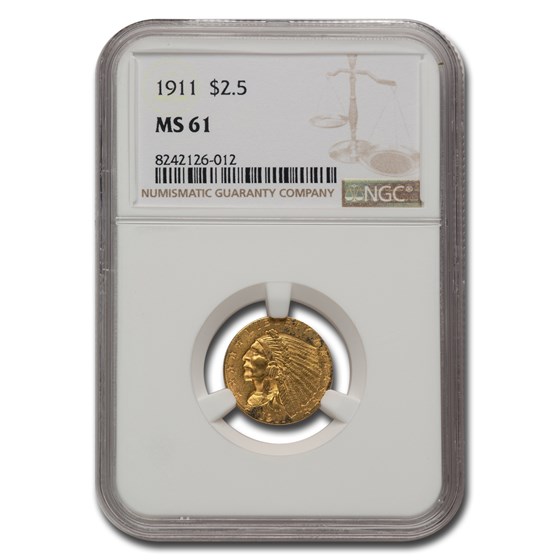 1911 $2.50 Indian Gold Quarter Eagle MS-61 NGC 1911 $2.50 Indian Gold Quarter Eagle MS-61 NGC