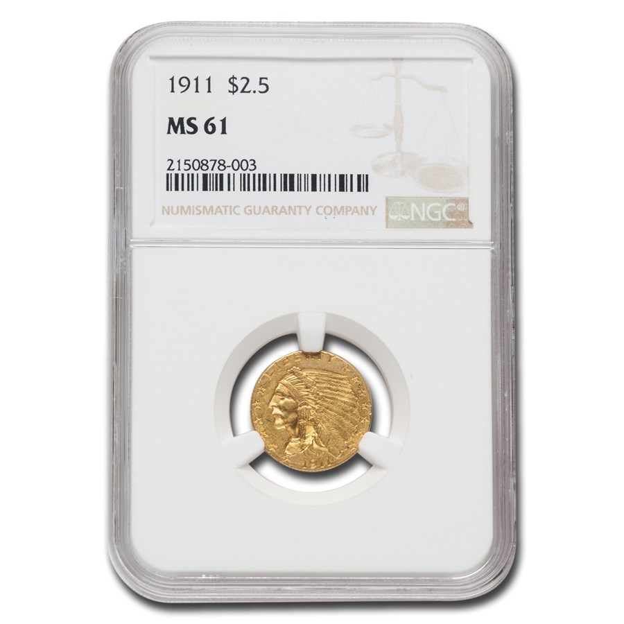 1911 $2.50 Indian Gold Quarter Eagle MS-61 NGC