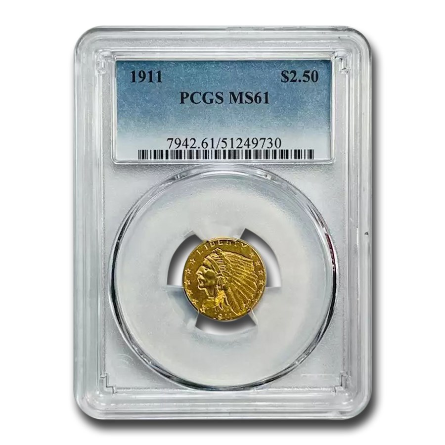 1911 $2.50 Indian Gold Quarter Eagle MS-61 PCGS