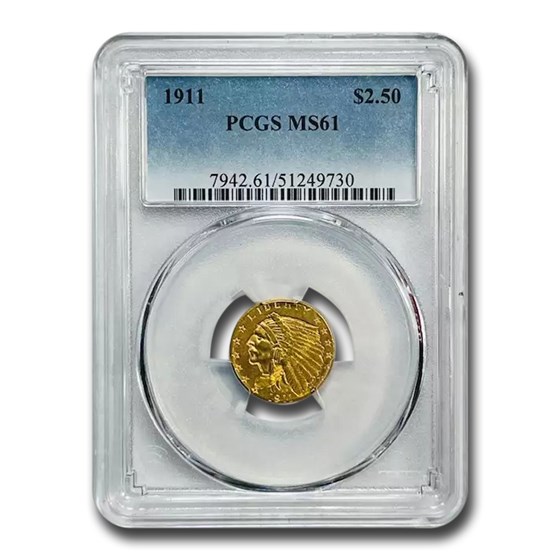 1911 $2.50 Indian Gold Quarter Eagle MS-61 PCGS 1911 $2.50 Indian Gold Quarter Eagle MS-61 PCGS