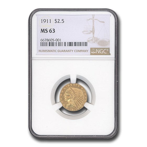 1911 $2.50 Indian Gold Quarter Eagle MS-63 NGC
