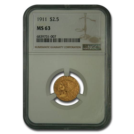 1911 $2.50 Indian Gold Quarter Eagle MS-63 NGC 1911 $2.50 Indian Gold Quarter Eagle MS-63 NGC