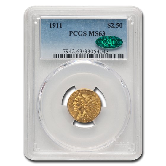1911 $2.50 Indian Gold Quarter Eagle MS-63 PCGS CAC 1911 $2.50 Indian Gold Quarter Eagle MS-63 PCGS CAC