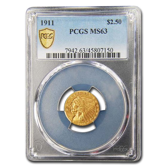 1911 $2.50 Indian Gold Quarter Eagle MS-63 PCGS (OGH) 1911 $2.50 Indian Gold Quarter Eagle MS-63 PCGS (OGH)