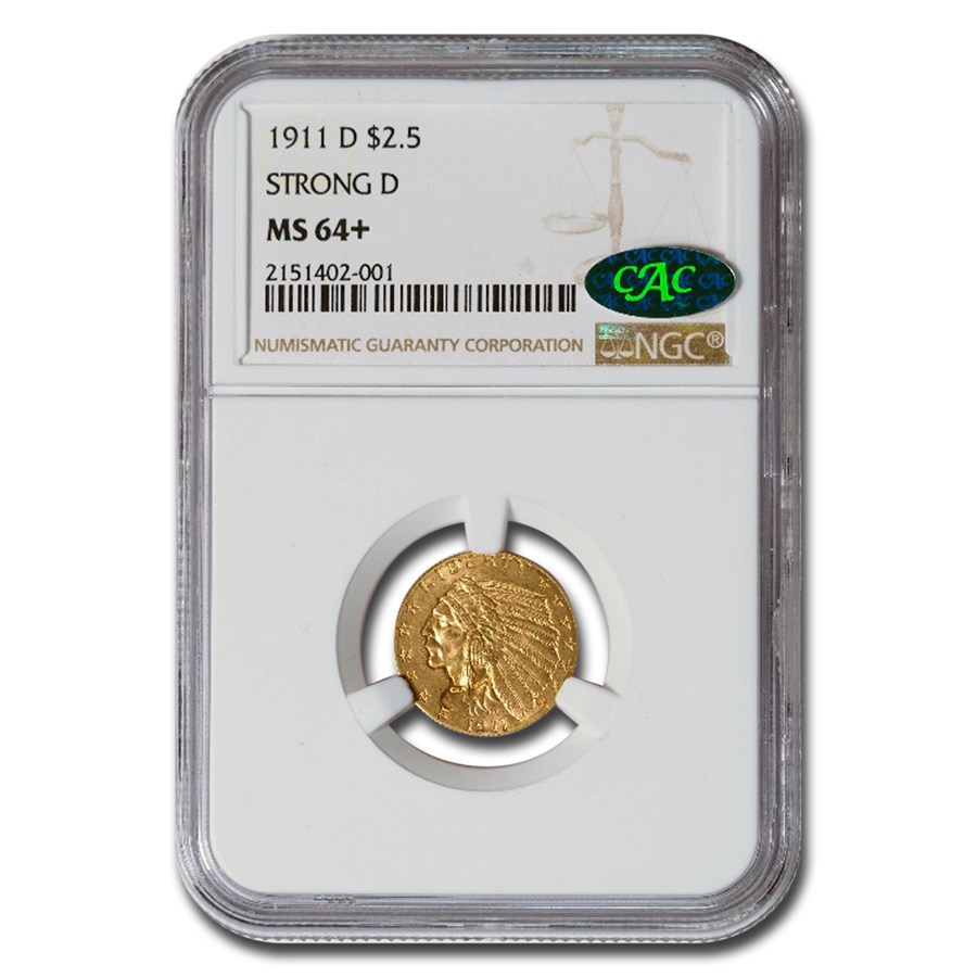 1911 $2.50 Indian Gold Quarter Eagle MS-64+ NGC CAC (Strong D)