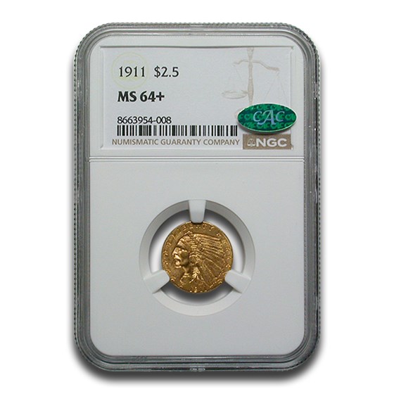1911 $2.50 Indian Gold Quarter Eagle MS-64+ NGC CAC