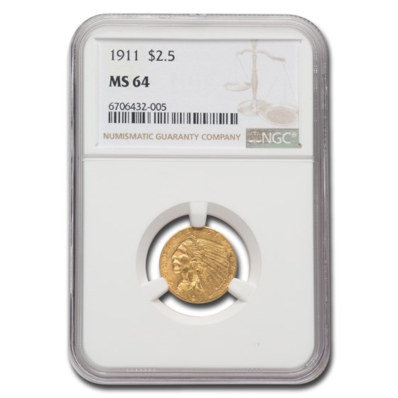 1911 $2.50 Indian Gold Quarter Eagle MS-64 NGC