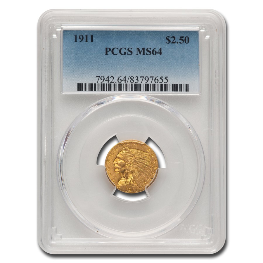 1911 $2.50 Indian Gold Quarter Eagle MS-64 PCGS