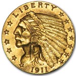 1911 $2.50 Indian Gold Quarter Eagle XF
