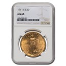 1911 $20 Saint-Gaudens Gold Double Eagle MS-66 NGC