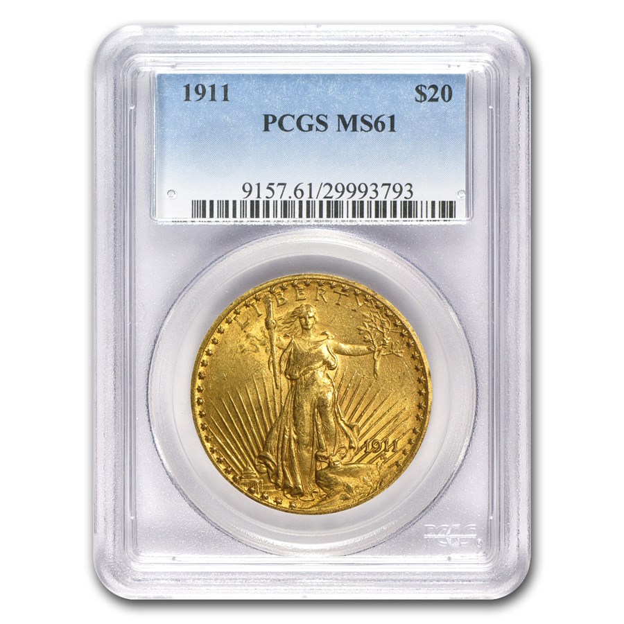 1911 $20 St Gaudens Gold Double Eagle MS-61 PCGS