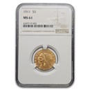 1911 $5 Indian Gold Half Eagle MS-61 NGC