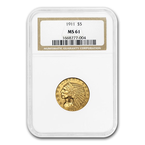 1911 $5 Indian Gold Half Eagle MS-61 NGC