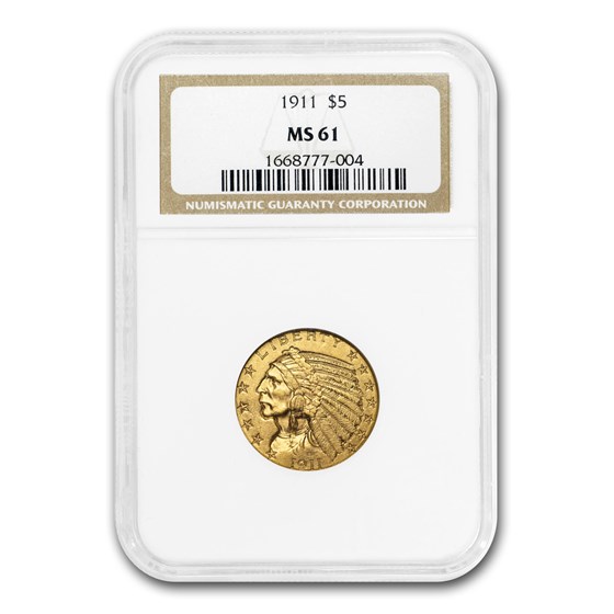 1911 $5 Indian Gold Half Eagle MS-61 NGC 1911 $5 Indian Gold Half Eagle MS-61 NGC