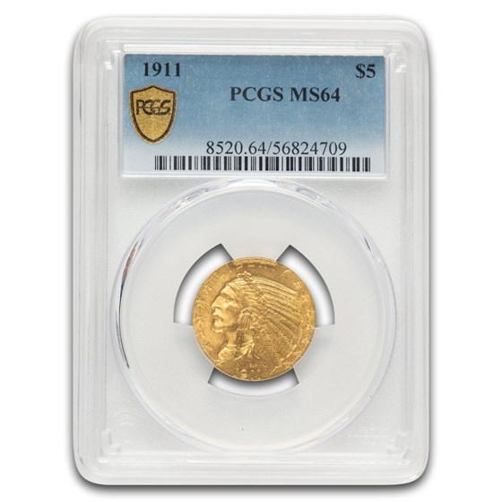 1911 $5 Indian Gold Half Eagle MS-64 PCGS
